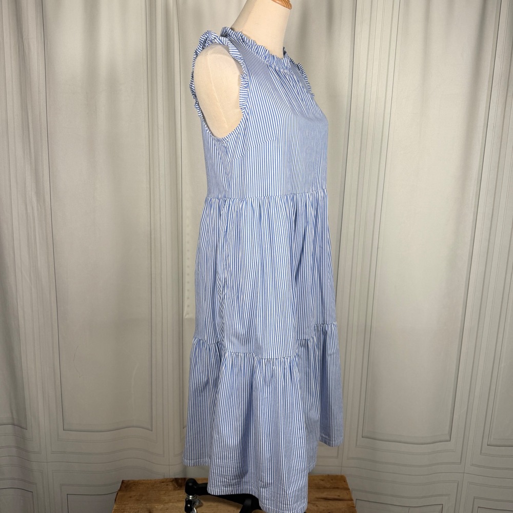 J.Crew Factory Re-Imagined Striped Tiered Midi Dress Pockets Blue White 6P - Picture 3 of 16